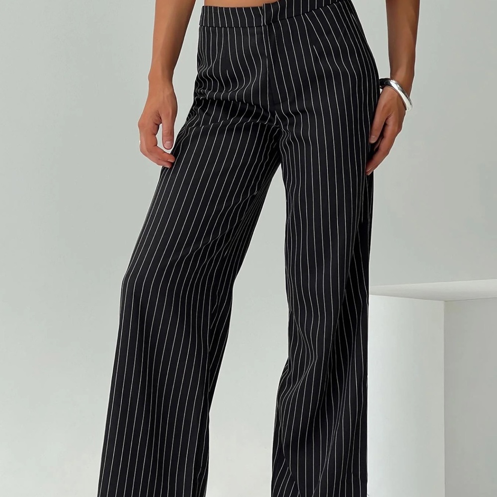 Princess Polly Black and White Pinstripe Wide Leg Pants